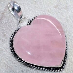 Rose Quartz Heart-Shaped Gemstone 925 Sterling Silver Handmade Pendant Necklace